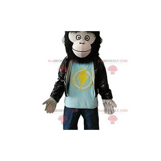 Gorilla hårig apa maskot med läderjacka - Redbrokoly.com