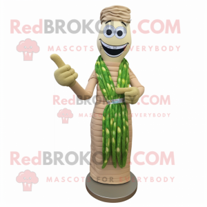 Tan Asparagus mascot costume character dressed with a Dress and Bracelet watches