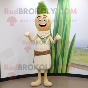 Tan Asparagus mascot costume character dressed with a Dress and Bracelet watches