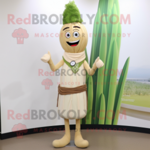 Tan Asparagus mascot costume character dressed with a Dress and Bracelet watches