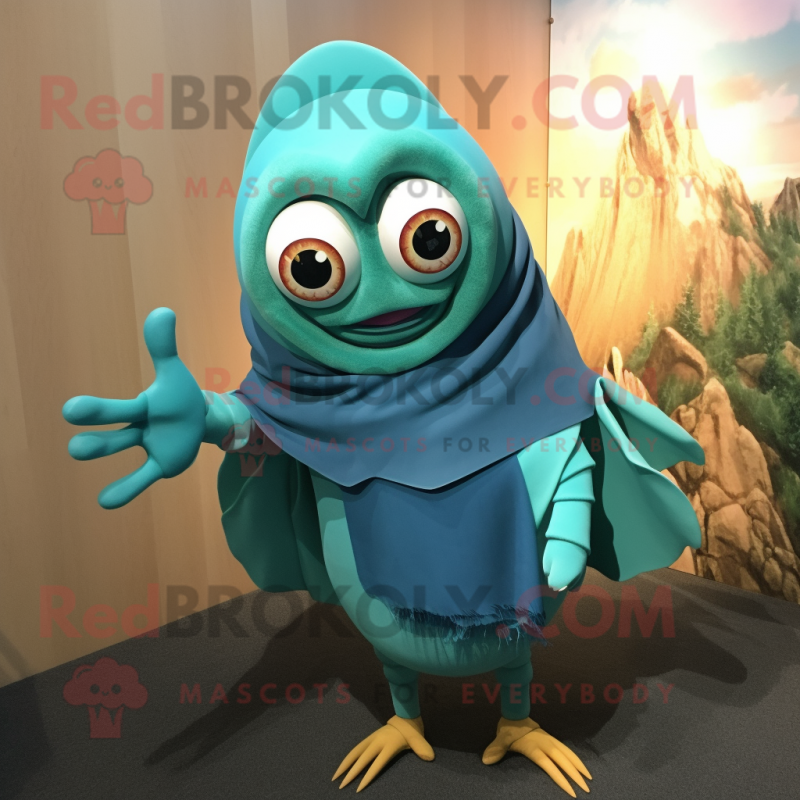 Teal Hermit Crab mascot costume character dressed with a Turtleneck and Shawl pins Teal Hermit Crab mascot costume character dressed with a Turtleneck and Shawl pins