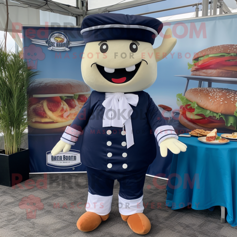 Navy Burgers mascot costume character dressed with a Romper and Pocket squares
