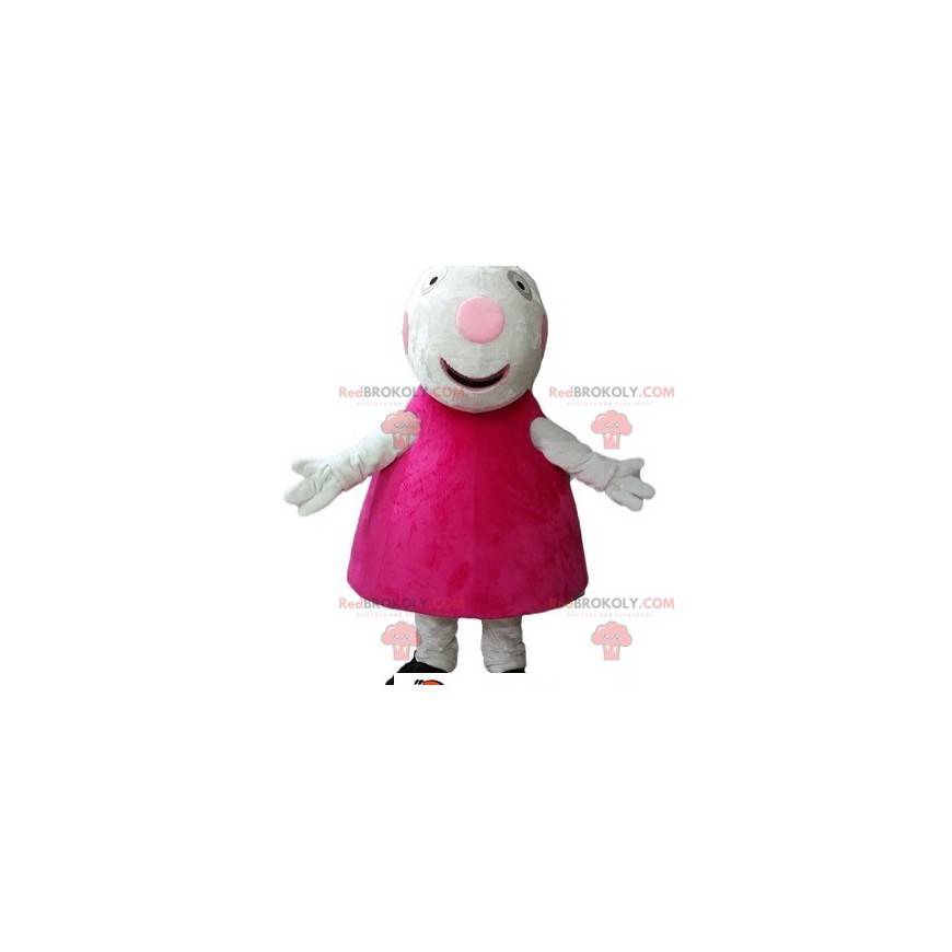 Mascotte de cochon blanc habillé d'une robe rose -