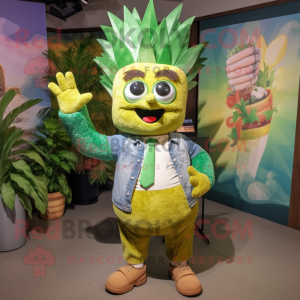 Olive Pineapple mascot costume character dressed with a Boyfriend Jeans and Mittens