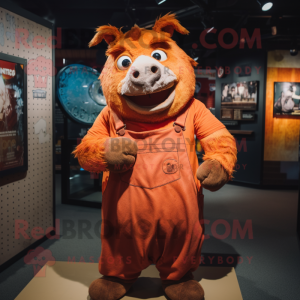 Rust Sow mascot costume character dressed with a Romper and Shawl pins