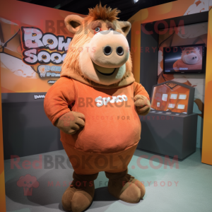 Rust Sow mascot costume character dressed with a Romper and Shawl pins