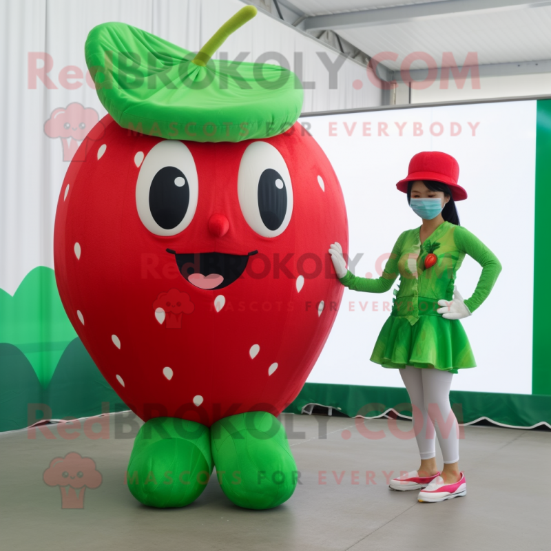 Olive Strawberry mascot costume character dressed with a One-Piece Swimsuit and Cummerbunds