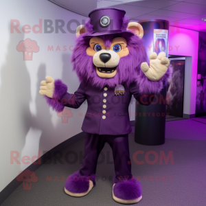 Purple Tamer Lion mascot costume character dressed with a Suit Pants and Gloves