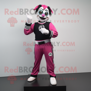 Magenta Mime mascot costume character dressed with a Jacket and Bracelet watches