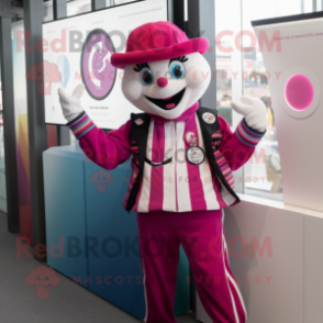 Magenta Mime mascot costume character dressed with a Jacket and Bracelet watches