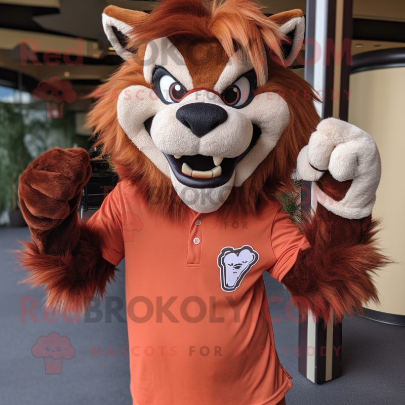 Rust Werewolf mascot costume character dressed with a Polo Tee and Pocket squares Rust Werewolf mascot costume character dressed with a Polo Tee and Pocket squares