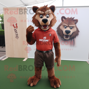 Rust Werewolf mascot costume character dressed with a Polo Tee and Pocket squares