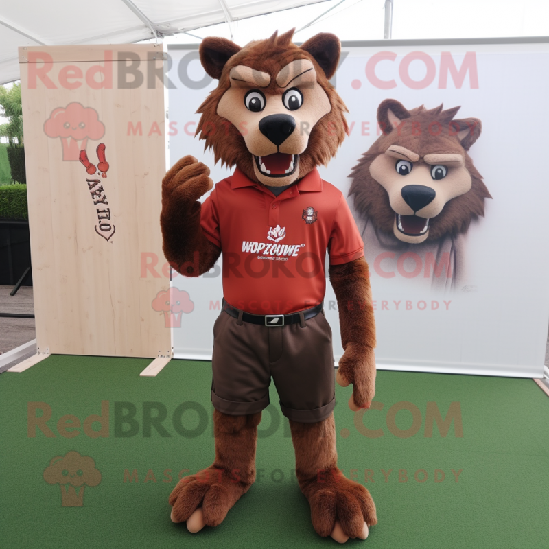 Rust Werewolf mascot costume character dressed with a Polo Tee and Pocket squares Rust Werewolf mascot costume character dressed with a Polo Tee and Pocket squares