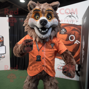 Rust Werewolf mascot costume character dressed with a Polo Tee and Pocket squares