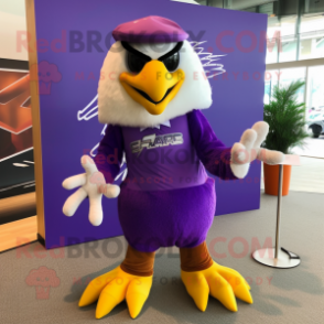 Purple Eagle mascot costume character dressed with a Bikini and Shoe clips