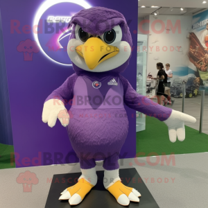 Purple Eagle mascot costume character dressed with a Bikini and Shoe clips