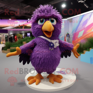 Purple Eagle mascot costume character dressed with a Bikini and Shoe clips