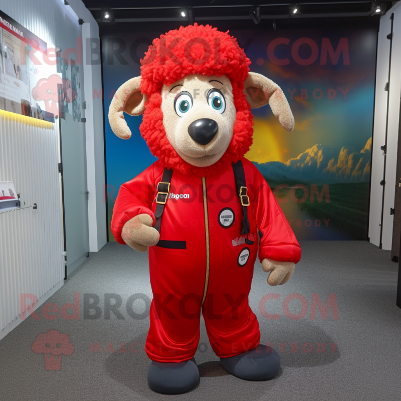 Red Sheep mascot costume character dressed with a Jumpsuit and Keychains