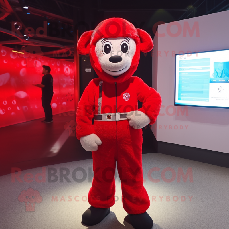 Red Sheep mascot costume character dressed with a Jumpsuit and Keychains