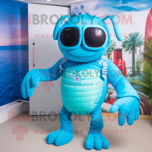 Cyan Lobster maskot kostume...