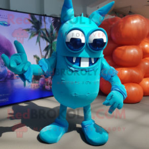 Cyan Lobster mascot costume character dressed with a Playsuit and Sunglasses