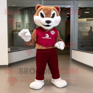 Maroon Bobcat mascot costume character dressed with a Sheath Dress and Shoe laces
