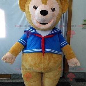 Beige and pink teddy bear mascot in sailor outfit -