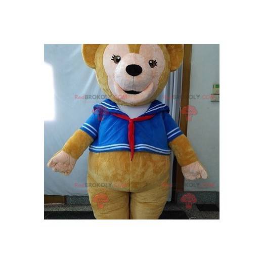 Beige and pink teddy bear mascot in sailor outfit -