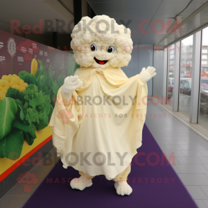 Cream Cauliflower mascot costume character dressed with a A-Line Skirt and Shawls