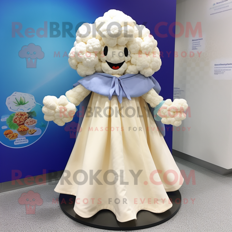 Cream Cauliflower mascot costume character dressed with a A-Line Skirt and Shawls Cream Cauliflower mascot costume character dressed with a A-Line Skirt and Shawls