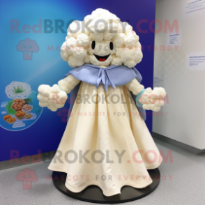 Cream Cauliflower mascot costume character dressed with a A-Line Skirt and Shawls