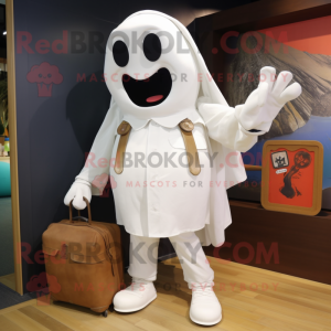White Ghost mascot costume character dressed with a Cargo Pants and Clutch bags