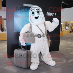 White Ghost mascot costume character dressed with a Cargo Pants and Clutch bags