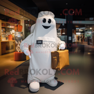 White Ghost mascot costume character dressed with a Cargo Pants and Clutch bags