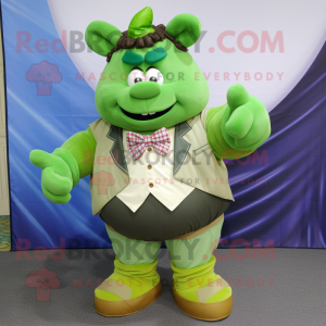 Green Ogre mascot costume character dressed with a Windbreaker and Bow ties