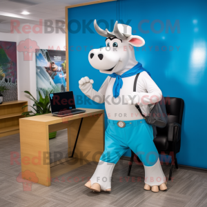 White Holstein Cow mascot costume character dressed with a Capri Pants and Briefcases