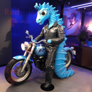 Sky Blue Seahorse maskot...