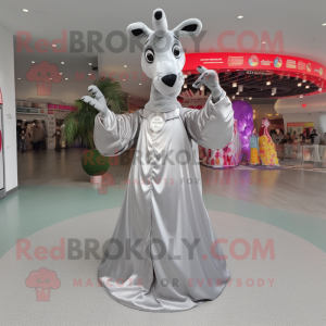 Silver Giraffe mascot costume character dressed with a Circle Skirt and Wraps