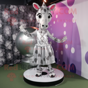 Silver Giraffe mascot costume character dressed with a Circle Skirt and Wraps