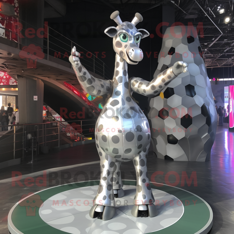 Silver Giraffe mascot costume character dressed with a Circle Skirt and Wraps