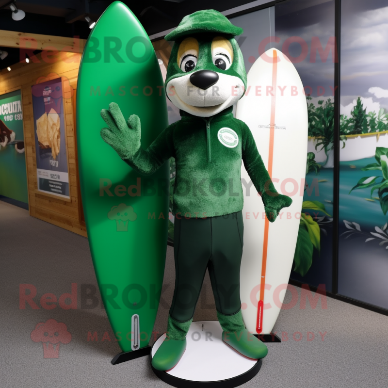 Forest Green Surfboard mascot costume character dressed with a Trousers and Cufflinks Forest Green Surfboard mascot costume character dressed with a Trousers and Cufflinks