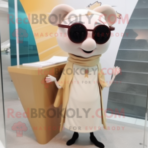 Beige Ray mascot costume character dressed with a Pencil Skirt and Sunglasses