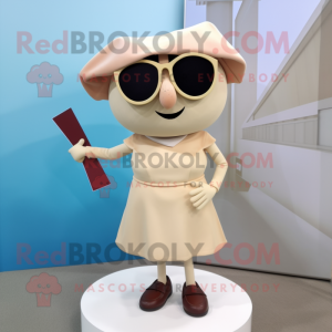 Beige Ray mascot costume character dressed with a Pencil Skirt and Sunglasses