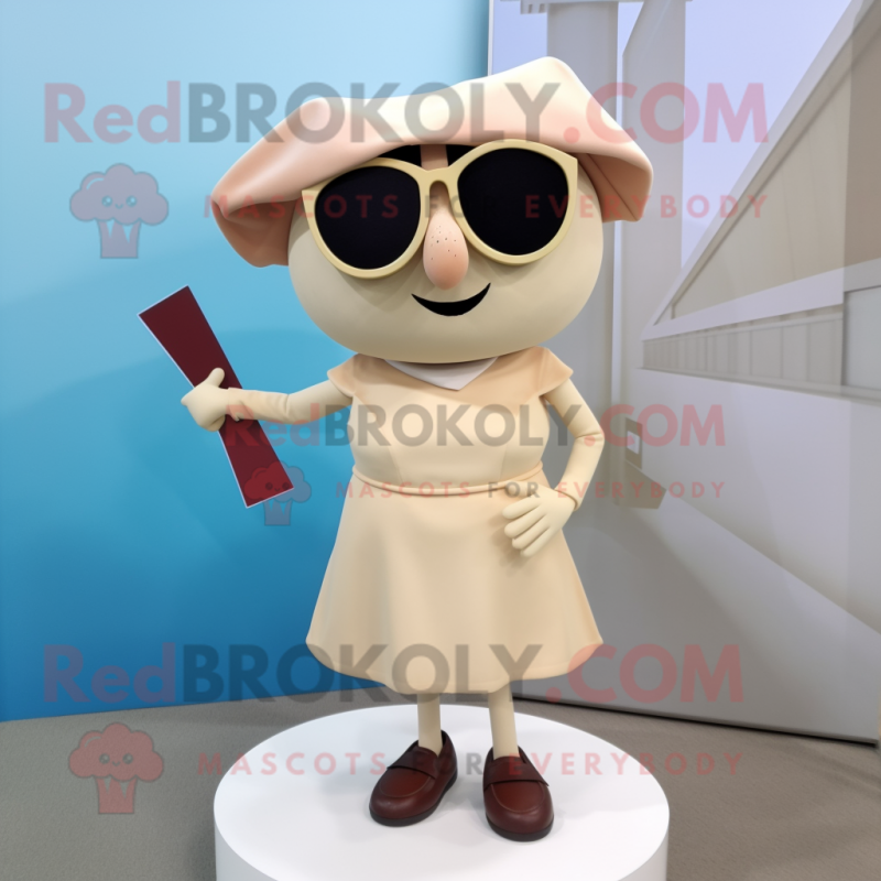 Beige Ray mascot costume character dressed with a Pencil Skirt and Sunglasses Beige Ray mascot costume character dressed with a Pencil Skirt and Sunglasses