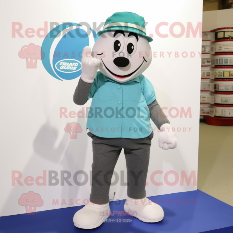 Teal Engagement Ring mascot costume character dressed with a Chinos and Shoe laces Teal Engagement Ring mascot costume character dressed with a Chinos and Shoe laces