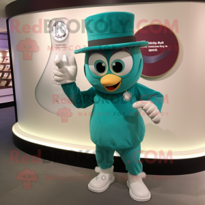 Teal Engagement Ring mascot costume character dressed with a Chinos and Shoe laces