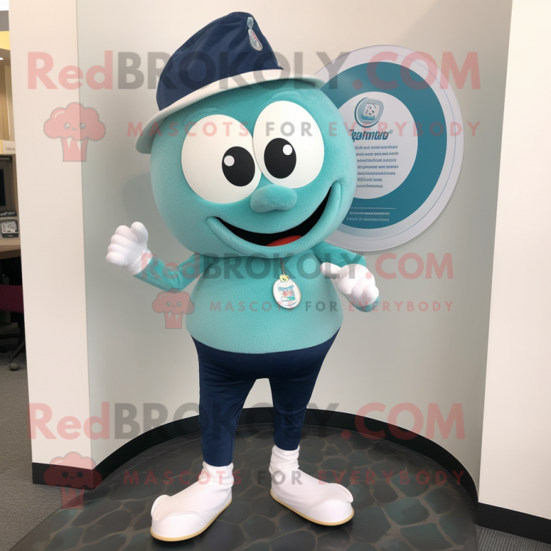 Teal Engagement Ring mascot costume character dressed with a Chinos and Shoe laces Teal Engagement Ring mascot costume character dressed with a Chinos and Shoe laces