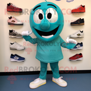 Teal Engagement Ring mascot costume character dressed with a Chinos and Shoe laces