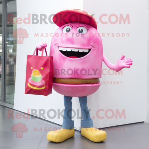 Pink Hamburger mascot costume character dressed with a Skinny Jeans and Clutch bags