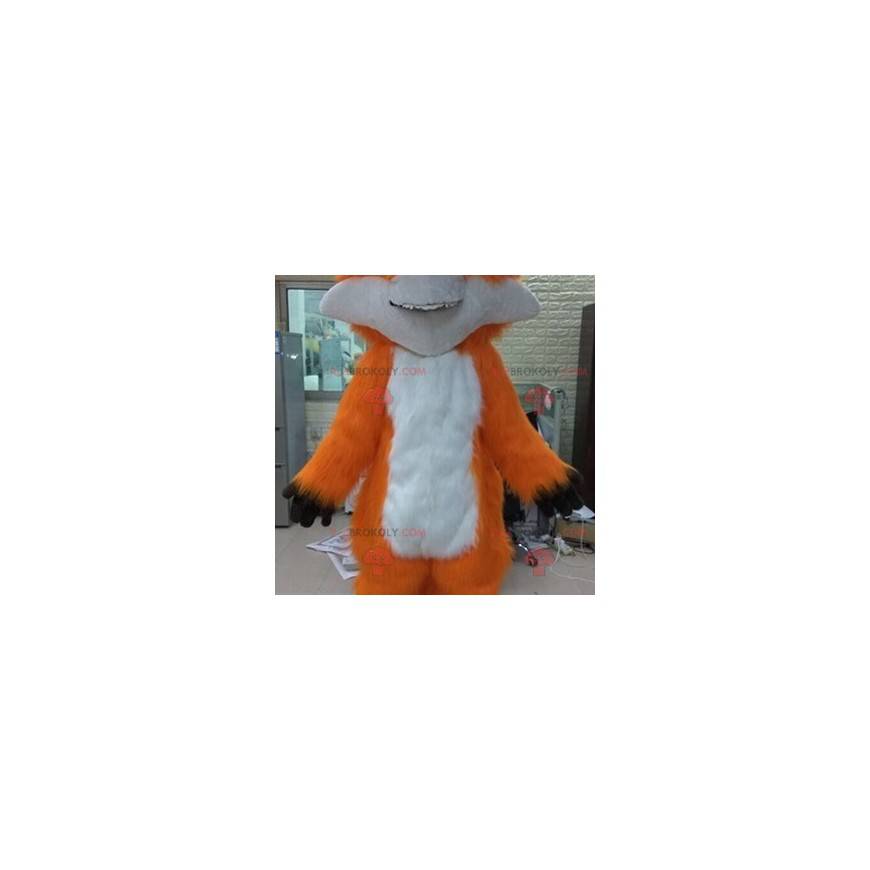 Mascotte volpe bianca e arancione morbida e pelosa -